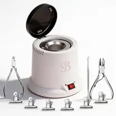 Kit Esterilizador Elétrico + Alicate e Espátula de Cutículas + Cortador de Unha Manicure Pedicure