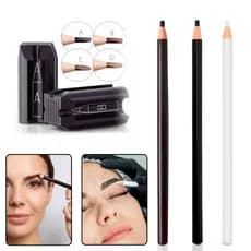 Lápis Dermatográfico + Apontador para Design de Sobrancelha Marrom Preto Branco