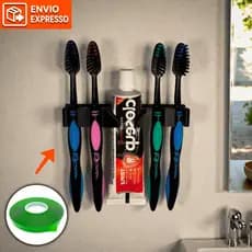 Suporte de Escova de Dente e pasta sem Furo | Organizador Parede Banheiro | Porta Escova Familiar | Fixação Adesiva