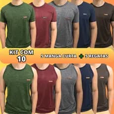 Kit 10 Camisetas 5 regatas 5 manga curta Camisa Masculina Fitness Academia Treino Corrida Caminhada