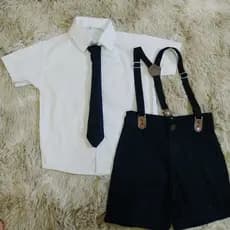 Roupa do PODEROSO CHEFINHO festa menino infantil conjunto Camisa Gravata Bermuda e Suspensório