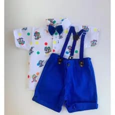 CONJUNTO PATATI PATATA para menino, roupa infantil de suspensorio festa Camisa Gravata Bermuda e Suspensório