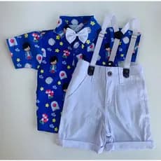 Conjunto PEQUENO PRINCIPE MORENO tematico infantil menino bermuda e camisa gravata