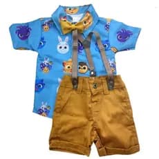 Roupa BOLO temática festa menino conjunto Camisa Gravata Bermuda e Suspensório