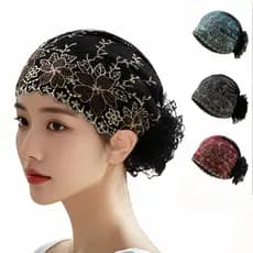 Boné de cabelo de gaze bordada de renda elegante chapéu mãe de renda combinada