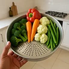Escorredor de Legumes, Macarrão, Arroz,  Banho Maria, Alumínio Polido, 22cm