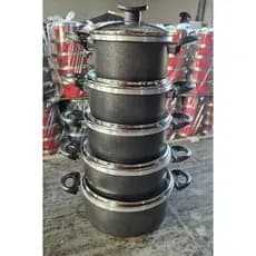 Jogo de Panela Conjunto de 5 Cacarola Preto Craqueado Com Tampa de Vidro Temperado Linha Panela Premium