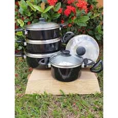 Jogo de Panela Caçarola Com 5 Peças Tampa de Vidro Pintada no Preto. Kit Conjunto Combo de Panelas