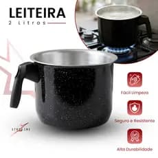 Caneco 16, Leiteira, Fervedor Pintado Preto Liso Com Cabo de Baquelite 2 Litros Café, Leite, Água, Alumínio