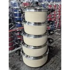 Kit Conjunto Jogo de Panela Caçarola Alumínio Grosso Tampa de Vidro Offwhite Branco Cru Nude 5pecas Envio Rapido24hrs