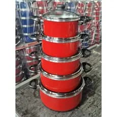 JOGO DE CAÇAROLAS COM TAMPAS DE VIDRO VERMELHO 5 PÇS