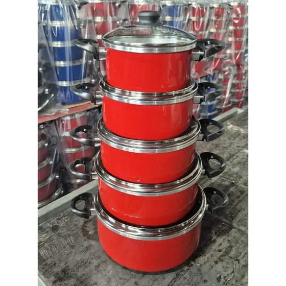 JOGO DE PANELAS COM TAMPAS DE VIDRO VERMELHO 5 PÇS