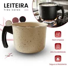 Leiteira Fervedor Canecão Antiaderente Teflon Em 7 Camadas Tamanho Médio nas Cores Cereja Preto ou Marfim