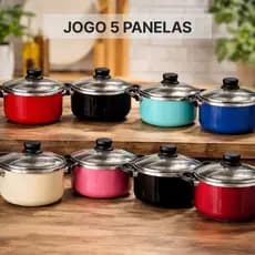 Jogo de Caçarolas Com Tampa de Vidro Com 5 Pçs Coloridas de Alumínio Grosso 1,2mm Com Entrega Rápida 24hrs