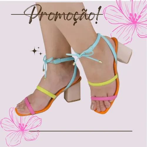 Sandália Colorida Salto Bloco Médio Baixo 5 Cm Versátil Dia A Dia em Promoção!
