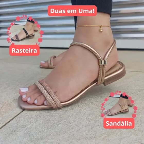Sandália Rasteirinha Feminina Confortável Glitter Brilho Rasteira Duas em Uma Estilosa Regulador Dia a Dia Versátil Deli