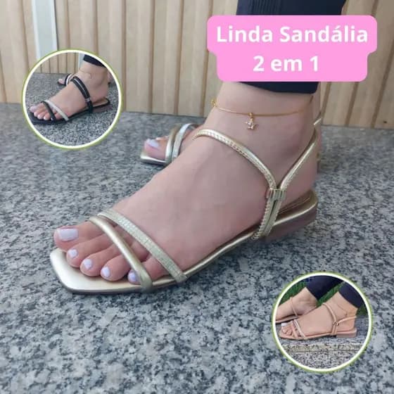 Rasteirinha Feminina Sandália Feminina Glitter Brilho Confortável Dia a Dia Tiras Versátil 2 em 1 Calce Fácil