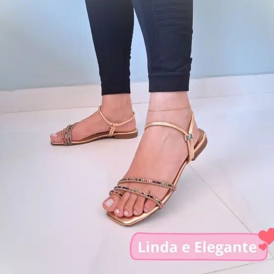 Sandália Rasteira Feminina Elegante Strass Rasteirinha com Pedras Brilho Colorida Confortável Glitter Verão Calce Fácil