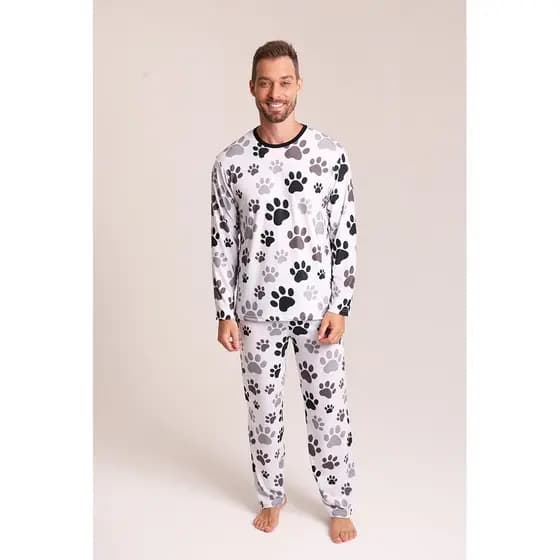 Pijama Masculino Personalizado Inverno - Pijama Longo Customizável - Pijamas para Toda a Família - Patinhas
