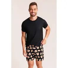 Short Masculino Personalizado com Foto - Customize Shorts com Suas Fotos - Short Confortável Masculino Preto