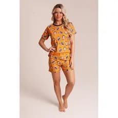 Pijama Feminino Personalizado - Pijama Curto Customizável - Pijamas para Toda a Família - Laranja