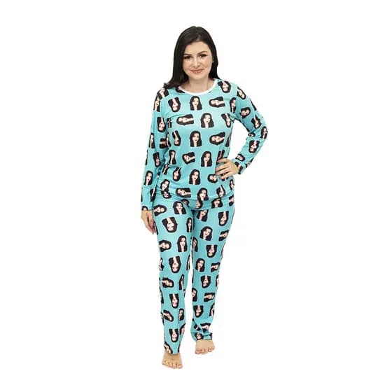 Pijama Feminino Personalizado - Customize Pijamas com Suas Fotos - Pijamas para Toda a Família - Turquesa