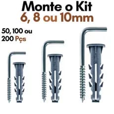 Kit Escapula e Bucha com Anel 6 8 10 Kit 50 100 200 Parafuso L Kit Escapula Zincado com Bucha Fixação