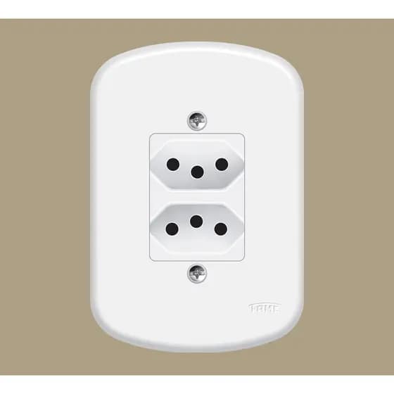 Tomada Dupla 2P+T 10A/ 250V~ Distanciadas - (Blanc 4X2 Dupla)