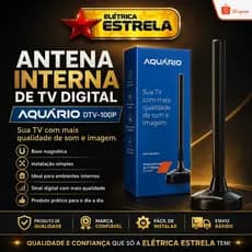 Antena Interna Digital Aquário DTV-100P para TV | Base Magnética | Fácil Instalação | Melhor Recepção de Sinal