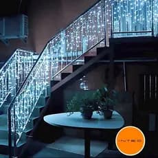 Cascata 100 Led Fixo 110V 3M branco frio, azul ou branco quente  c/ fio branco