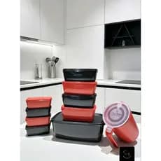 Kit com 9  potes e 1 jarra, conjunto de 9 potes retangular e 1 jarra com tampa. Jogo de 9 potes e 1 jarra.