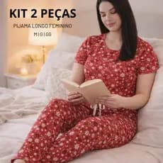 Kit 2 Conjunto Pijama Feminino Adulto / Estampado  Inverno  / Manga Curta  Calça Longa Confortável