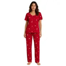 Pijama Feminino Adulto Estampado Manga Curta Calça Longa Suede Canelado Confortável