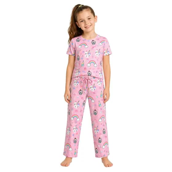 Pijama  Infantil  Feminino  Suede Premium Estampado — Manga Curta e Calça Longa Pijama / Confortável