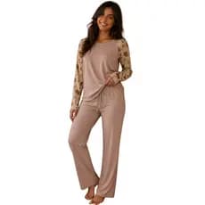 Pijama Feminino Longo Conjunto Calça e Blusa Manga Longa Estampada Confortável