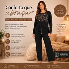 Pijama Feminino Longo Conjunto Confortável | Conjunto Suede Macio com Blusa Estampada e Calça Soltinha
