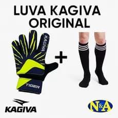Luva de Goleiro Infantil Kagiva Tiger + Par de Meião Preto | Kit Futebol Infantil Original