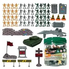 Balde de Soldadinhos Bonecos Soldados Militar + Tanque Guerra 64 Pçs Miniaturas De Guerra