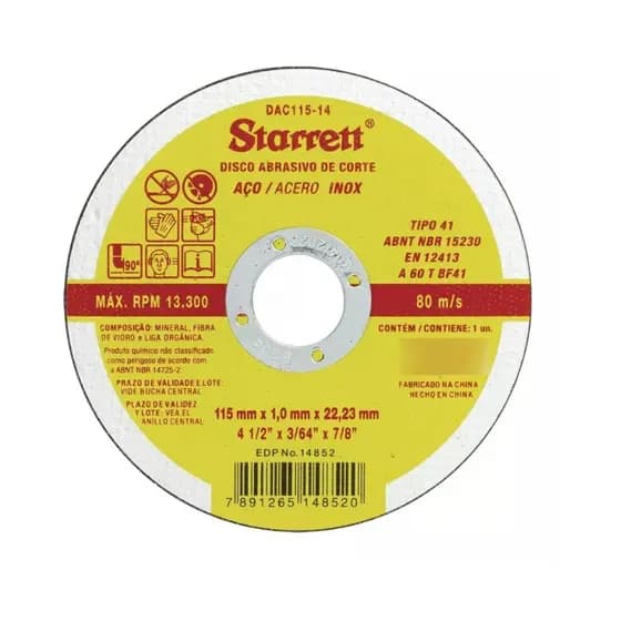 10 Peças Disco De Corte Starrett 115 4.1/2 x1.0 Esmerilhadeira