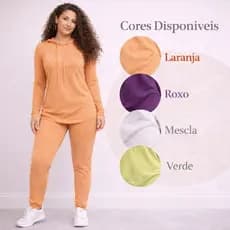 Conjunto Feminino Lanzinha Calça com Bolsos e Blusa Manga Longa Touca outono Inverno Frio