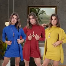 Vestido Tubinho de Inverno e Cardigan Lanzinha Manga Longa Kimono Inverno Casaquinho Feminino