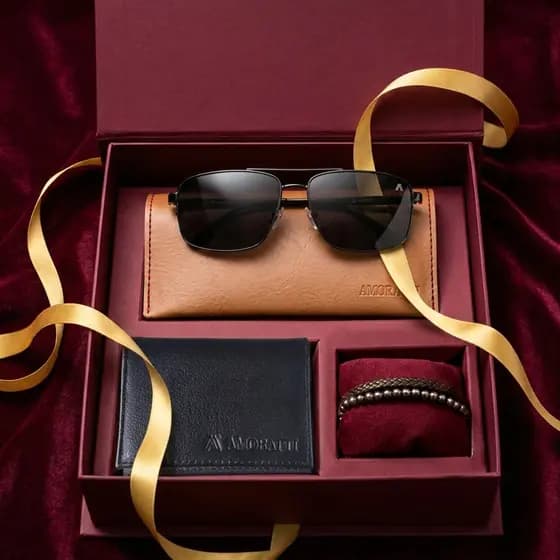 Kit Presente Dia Dos Pais Masculino Amoratti Óculos Sol Carteira Pulseira