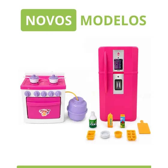 Brinquedo Menina Peças de Cozinha Eletrodomésticos Faz de Conta Rosa Geladeira e Fogão Grande