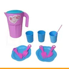 Brinquedo Menina Faz de Conta Kit Jarra, Copos, Pratos e Talheres Infantil 11 Peças Kit 3