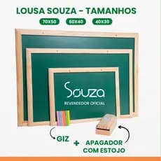 Lousa quadro escolar Souza com porta giz apagador e giz