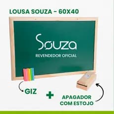 Lousa quadro escolar 60x40 Souza com porta giz apagador e giz