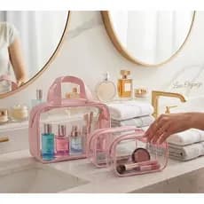 KIT 3 Necessaire Bolsa Portátil Transparente Para Viagem Cosméticos Produtos De Higiene Pessoal-Q3