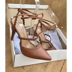 Sapato Feminino Scarpin Feminina Salto Alto com Amarração Trançada