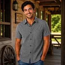 Camisa Masculina Manga Curta Xadrez Country Com Bolso