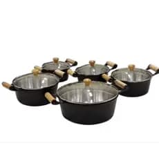 Jogo panelas Alumínio Fundido/batido kit 5 peças craqueado preto